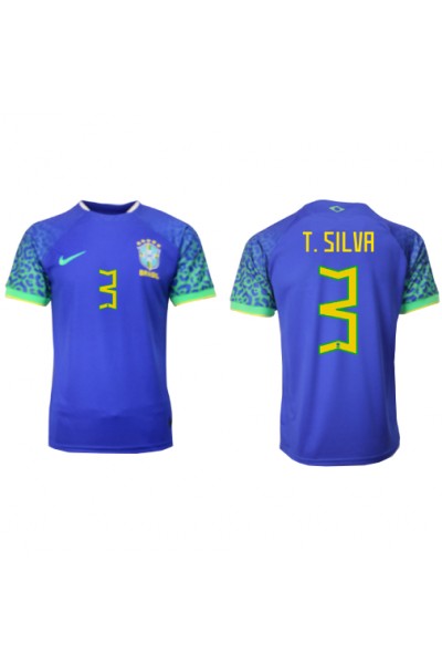 Brasilia Thiago Silva #3 Jalkapallovaatteet Vieraspaita MM-kisat 2022 Lyhythihainen